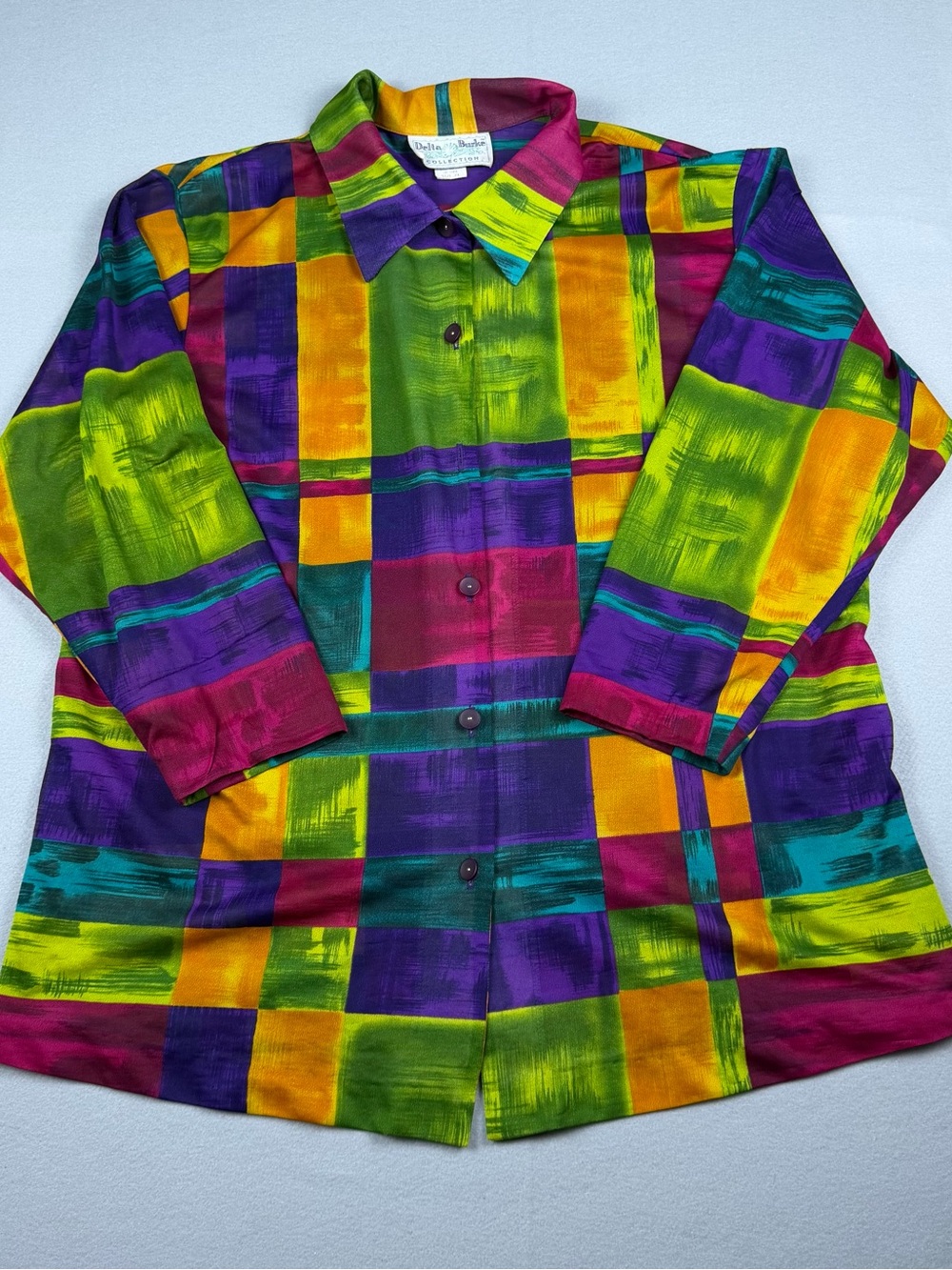 Delta Burke Multicolor Plaid Button-Down Shirt